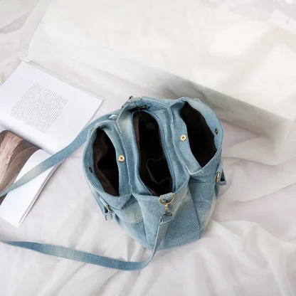 Multi Compartment Denim Shoulder Bag - Image 6