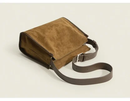 Vintage-style Faux Suede Shoulder Bag - Image 2