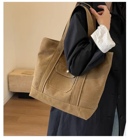 Zippered Big Tote Shoulder Bag - Image 3