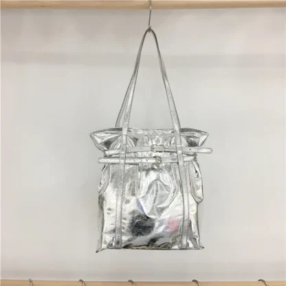 Metallic Belted Tote Shoulder Bags - Image 4