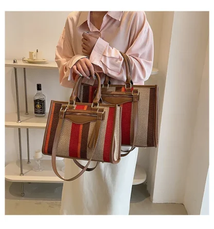 Casual Stripe Tote Shoulder Bag - Image 5
