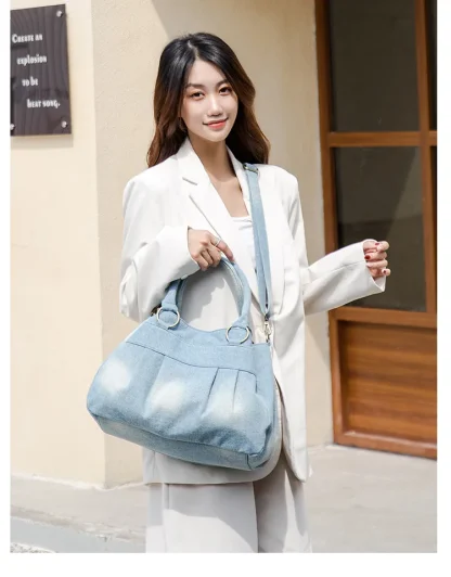 Multi Compartment Denim Shoulder Bag - Image 4
