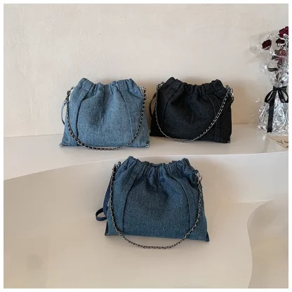 Denim Chain Crossbody Shoulder Bag - Image 7