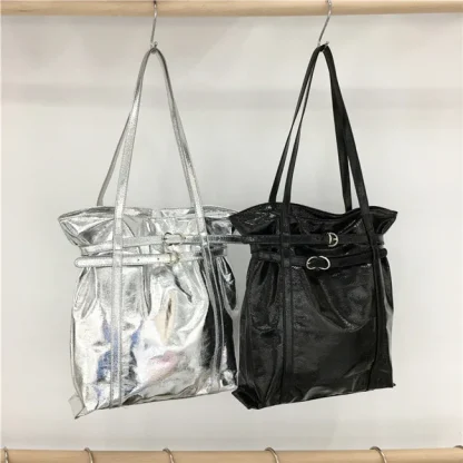Metallic Belted Tote Shoulder Bags - Image 6