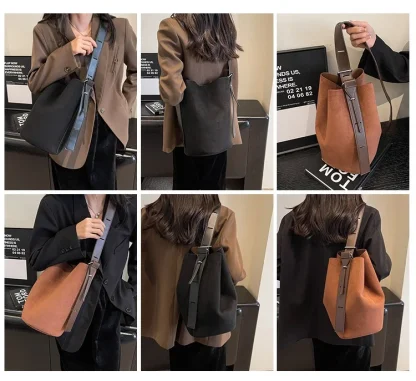 Wide Strap Bucket Shoulder Bag - Image 6
