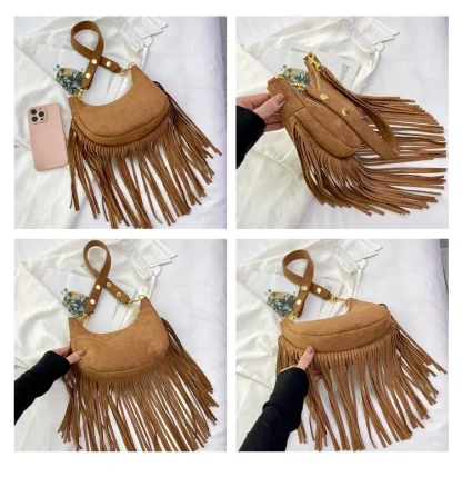 Half Moon Tassel Shoulder Bag - Image 6