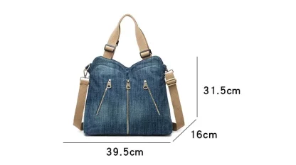 Multi Zipper Denim Shoulder Bags - Image 7