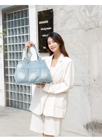 Multi Compartment Denim Shoulder Bag - Image 5