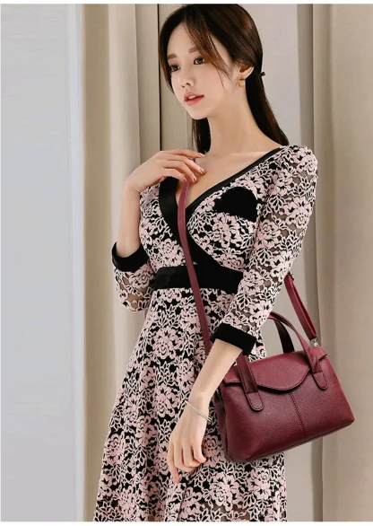 Solid Multi-compartment Shoulder Bag - Image 3
