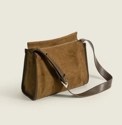 Vintage-style Faux Suede Shoulder Bag