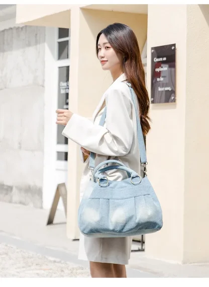 Multi Compartment Denim Shoulder Bag - Image 3