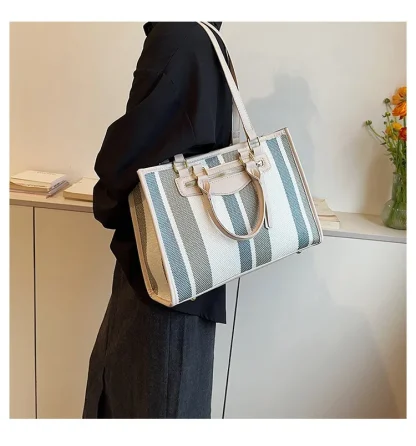 Casual Stripe Tote Shoulder Bag - Image 3
