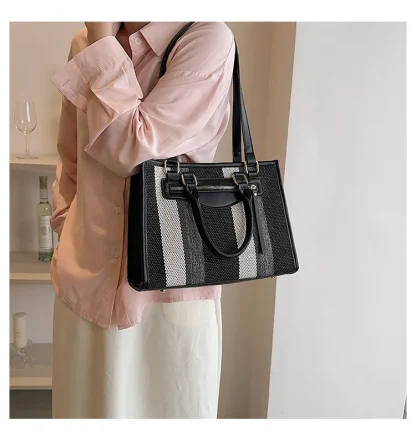 Casual Stripe Tote Shoulder Bag - Image 2