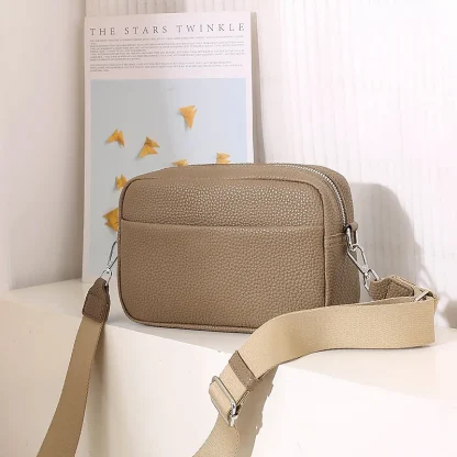 Zippered Wide Strap Shoulder Bag