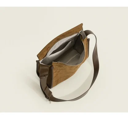 Vintage-style Faux Suede Shoulder Bag - Image 3