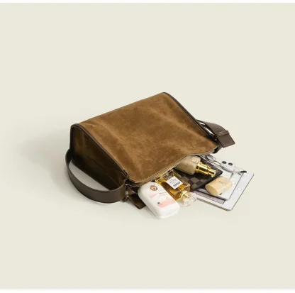 Vintage-style Faux Suede Shoulder Bag - Image 4