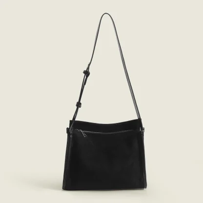 Vintage-style Faux Suede Shoulder Bag - Image 6