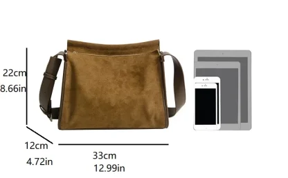 Vintage-style Faux Suede Shoulder Bag - Image 7