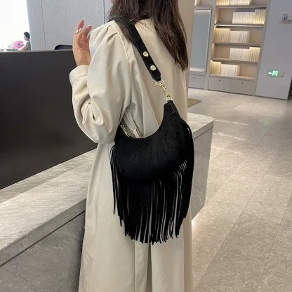 Half Moon Tassel Shoulder Bag - Image 3