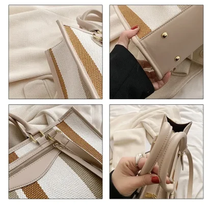 Casual Stripe Tote Shoulder Bag - Image 6