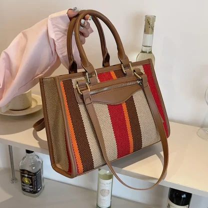 Casual Stripe Tote Shoulder Bag - Image 4