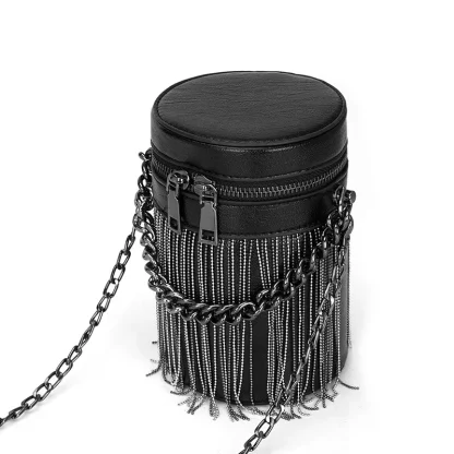 Black Cylinder Tassel Shoulder Bag
