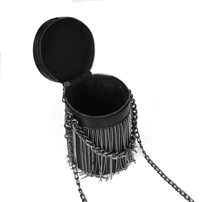 Black Cylinder Tassel Shoulder Bag - Image 6