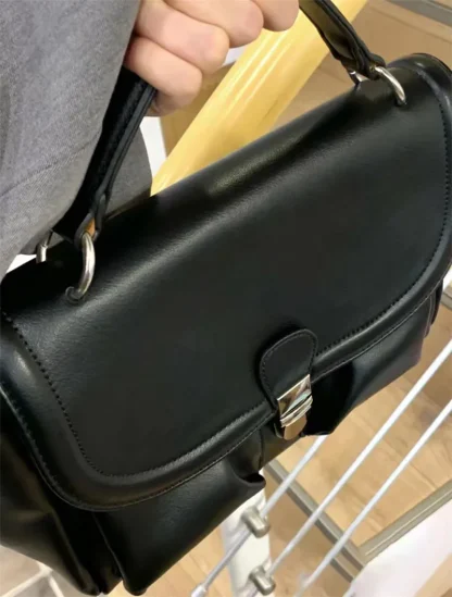 Sleek Black Flap Shoulder Bag - Image 6
