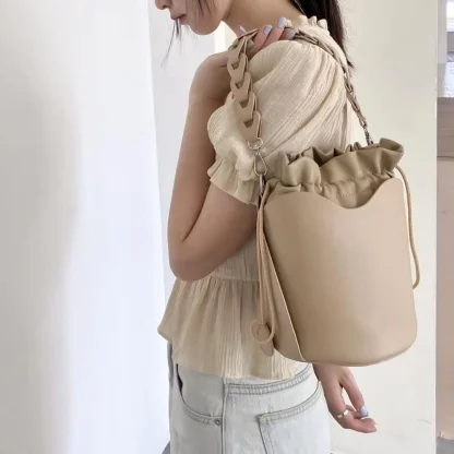 Drawstring Braided Strap Shoulder Bags