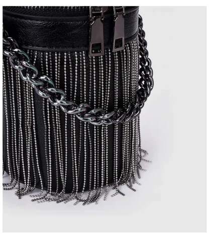 Black Cylinder Tassel Shoulder Bag - Image 7