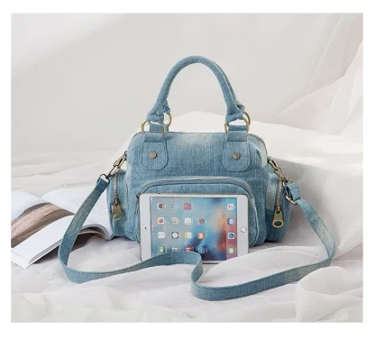 Zippered Denim Shoulder Bag - Image 5
