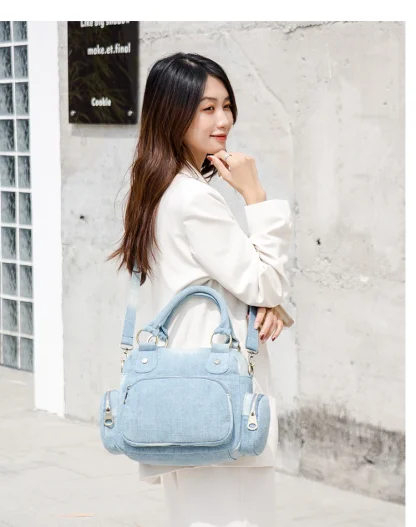 Zippered Denim Shoulder Bag - Image 3