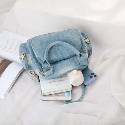 Zippered Denim Shoulder Bag - Image 4