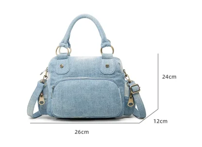 Zippered Denim Shoulder Bag - Image 7
